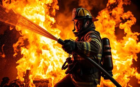 Zdjęcie przedstawiające strażaka w akcji z latarką nahełmową, oświetlającą zadymione pomieszczenie.