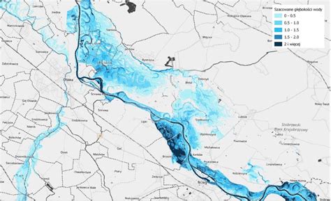 Mapa wskazująca obszary zalane podczas powodzi w Bieruniu w 2010 roku