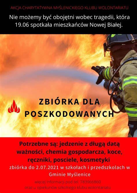 Grafika informująca o zbiórce dla poszkodowanych w pożarze