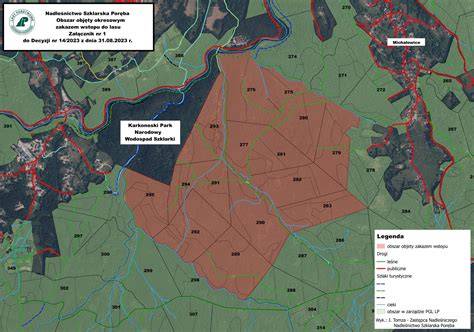 Mapa obszaru dotkniętego pożarem lasu w Rudach Raciborskich