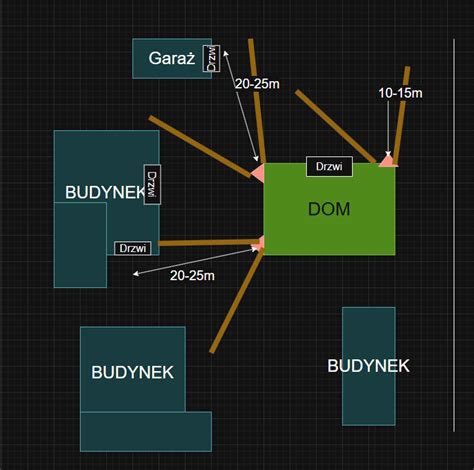 Schemat kamienicy z zaznaczonymi kondygnacjami objętymi pożarem