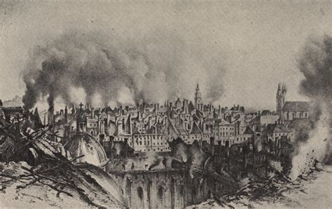 Historyczna ilustracja przedstawiająca Wielki Pożar Krakowa w 1850 roku