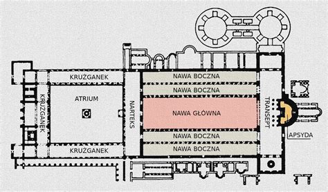 plan architektoniczny kościoła w Szreniawie ukazujący układ naw i transeptu