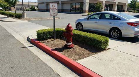 Photo of a damaged car next to a poorly visible fire hydrant on a parking lot