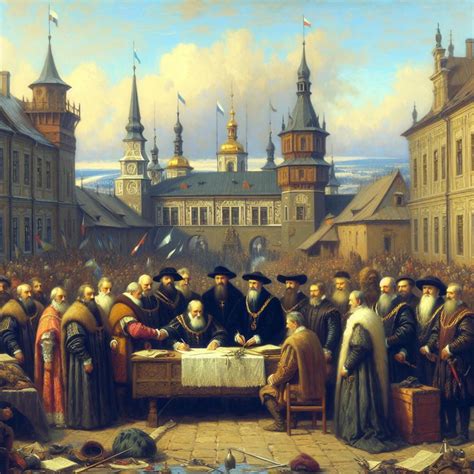 Obraz przedstawiający podpisanie Pokoju Oliwskiego