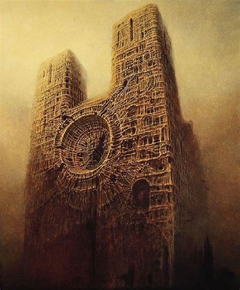 Grafika przedstawiająca porównanie zniszczeń Notre Dame z grafikami Zdzisława Beksińskiego