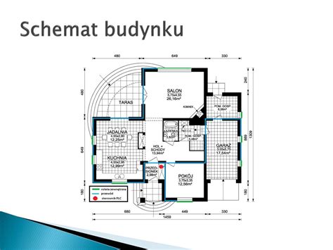 Schemat budynku szpitalnego z zaznaczeniem wentylatorowni i trasy dymu