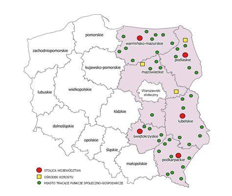 Mapa Polski z zaznaczonymi obszarami działań wsparcia ORLEN dla OSP