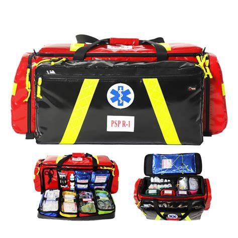 Infographics showing the typical contents of a PSP R1 bag