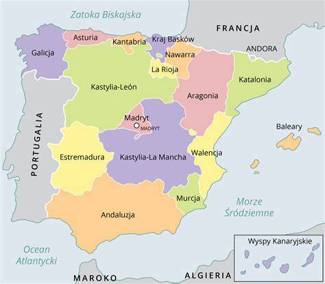 Mapa Hiszpanii z zaznaczonymi obszarami pożarów, w szczególności Kastylia i Leon