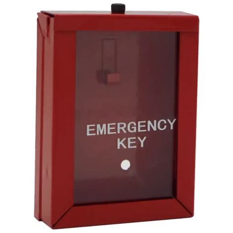 Thematic photo of a red emergency key box mounted on a wall with a 
