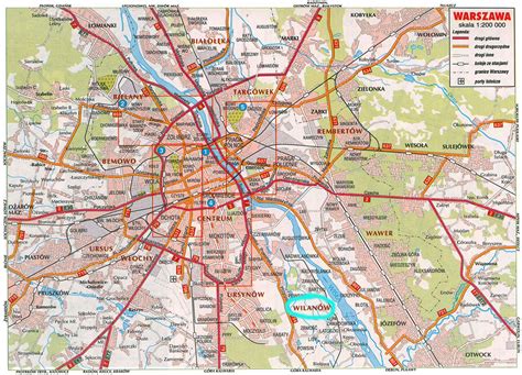 Mapa Warszawy z zaznaczonymi miejscami pożarów