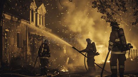Thematic photo of firefighters battling a night fire in a historic tenement house
