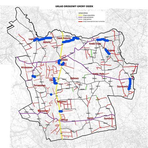 Mapa Gminy Dukla z zaznaczonymi obszarami objętymi remontami dróg i parkingowymi planami priorytetowymi