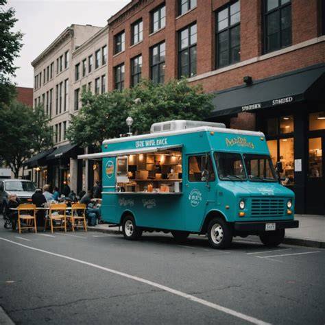 Zdjęcie spalonego food trucka lub przyczepy gastronomicznej na tle miejskiego krajobrazu.