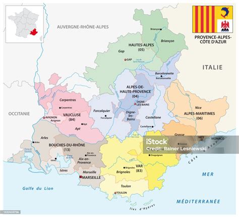 Mapa regionu Prowansja-Alpy-Lazurowe Wybrzeże z zaznaczeniem Marsylii i Les Pennes-Mirabeau