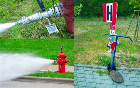 Zespołowa praca techników ppoż wykonujących pomiary hydrantu zewnętrznego