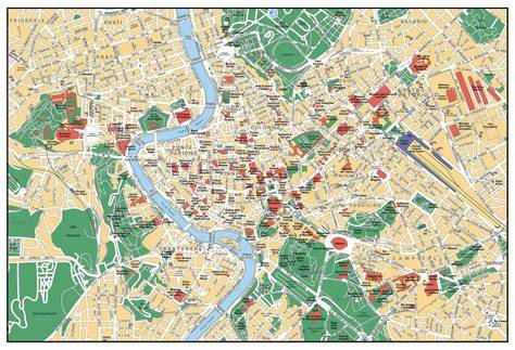 Mapa Rzymu z zaznaczonymi zniszczonymi dzielnicami