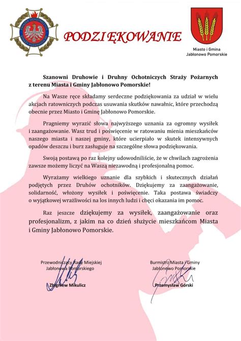 Szablon podziękowania dla strażaków z wozem strażackim, hełmem i hydrantem, otoczony laurem