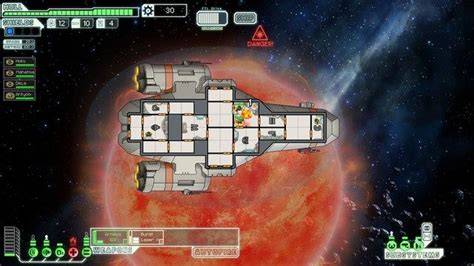 Zrzut ekranu z gry FTL: Faster Than Light przedstawiający pożar na statku