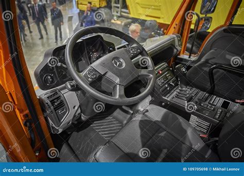 Interior of a Unimog fire truck cabin with specialized equipment. (Photo)