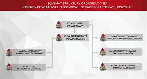Schemat organizacyjny Ochotniczej Straży Pożarnej z zaznaczonymi głównymi obszarami działania