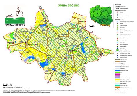 mapa gminy Zbójno z zaznaczonymi lokalizacjami OSP