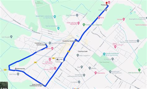 Mapa pokazująca miejsca użycia dużych wozów strażackich w różnych warunkach (teren leśny, miejski, powódź)