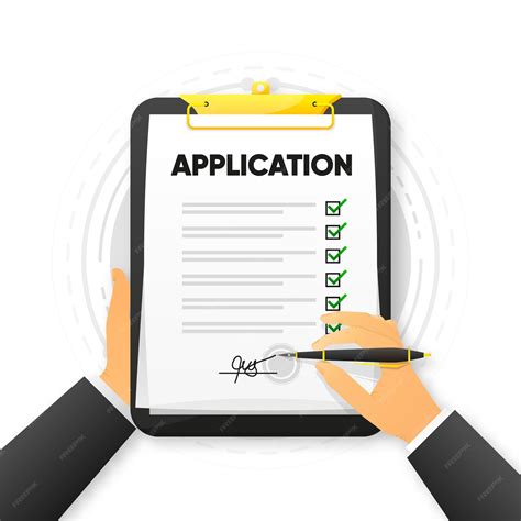 Document with application form and pen