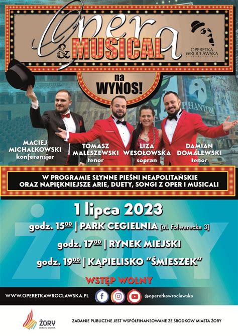 Plakat operowej gali sylwestrowej z elementami muzycznymi i wizerunkami artystów