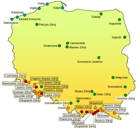 mapa Uzdrowiska Wieniec-Zdrój z zaznaczeniem głównych obiektów