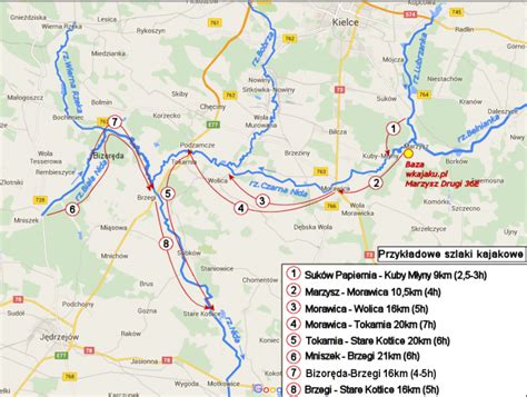 Mapa tras spływów kajakowych