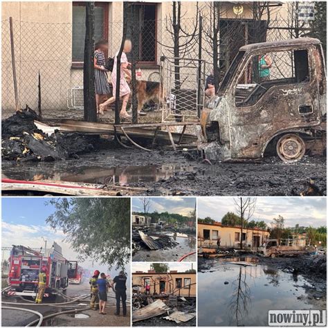 zdjęcie płonących budynków gospodarczych z odpadami plastykowymi