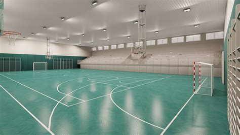 Nowoczesna sala gimnastyczna lub ogólny widok na nowoczesne wnętrze szkoły, np. korytarz, sala lekcyjna
