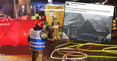 Spalone resztki baru szybkiej obsługi na Krupówkach
