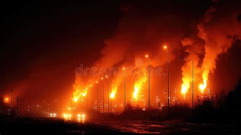 Thematic photo of a large industrial fire at night, showing flames and smoke