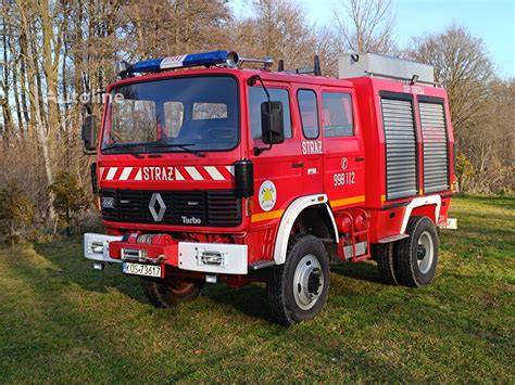 The Gazela 4x4 fire truck in action in a rural setting, possibly with snow or mud, highlighting its off-road capabilities