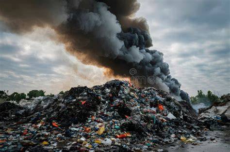 Thematic photo of a burning waste dump with black smoke plumes