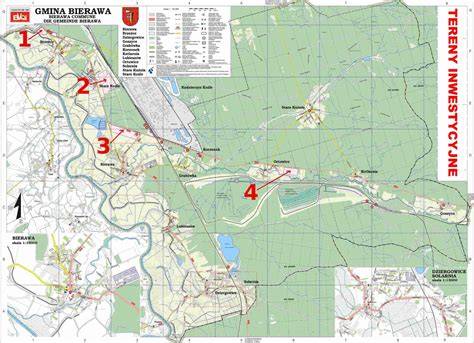 Mapa Gminy Bierawa z zaznaczeniem obszarów leśnych i dróg