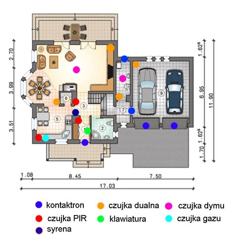 schemat rozmieszczenia elementów systemu alarmowego w domu
