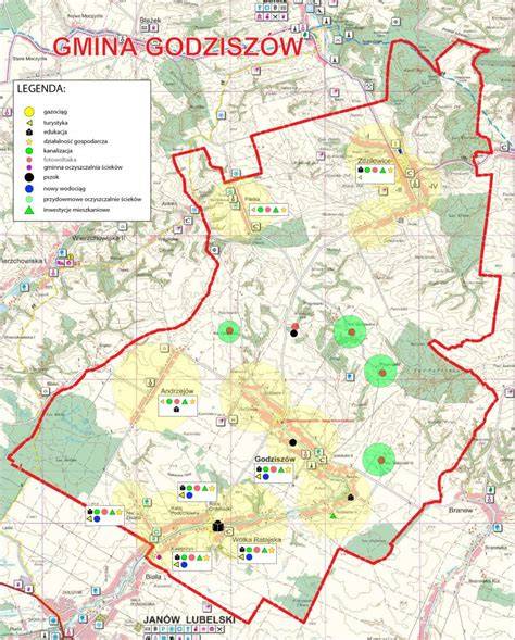 Mapa Gminy Kobierzyce z zaznaczonymi lokalizacjami OSP