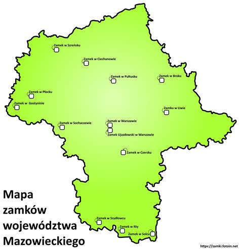 mapa regionu Mazowsza z zaznaczonymi miastami: Warszawa, Legionowo, Nowy Dwór, Wołomin