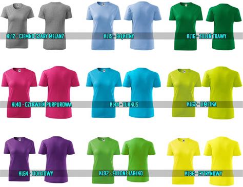 Katalog koszulek strażackich z różnymi nadrukami i krojami.