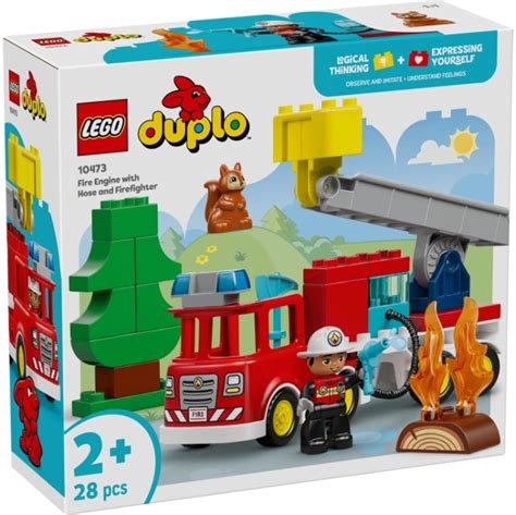 Wóz strażacki LEGO DUPLO z wysuniętą drabiną i kotem