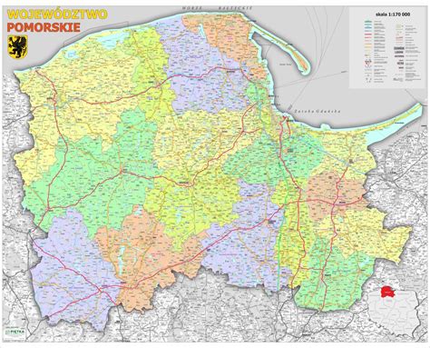 Mapa województwa pomorskiego z zaznaczonymi miejscami wystąpienia znaczących pożarów