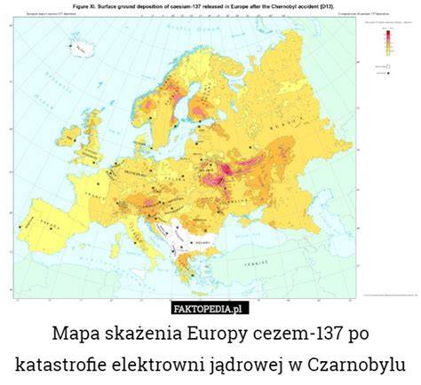 Mapa lokalizacji Czarnobylskiej Elektrowni Jądrowej oraz obszaru skażenia promieniotwórczego w Europie.