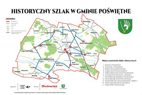 Mapa gminy Poświętne z zaznaczonymi trasami komunikacyjnymi
