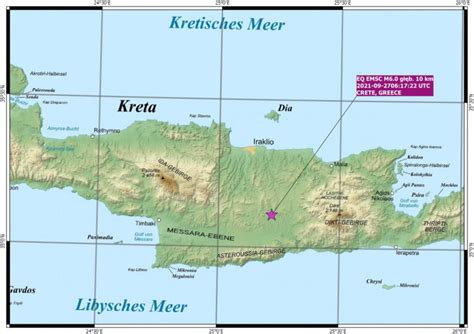 Mapa regionu Lasiti na Krecie z zaznaczonym obszarem objętym pożarem w pobliżu miejscowości Jerapetra, Ferma i Agia Fotia.