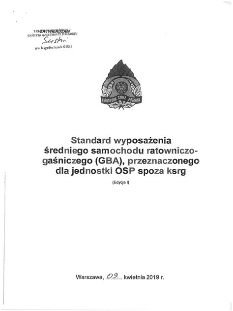 Schemat wyposażenia technicznego samochodu ratowniczo-gaśniczego