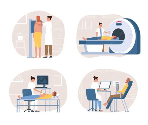 Ilustracja przedstawiająca lekarza przeprowadzającego badania medyczne kandydata na strażaka.